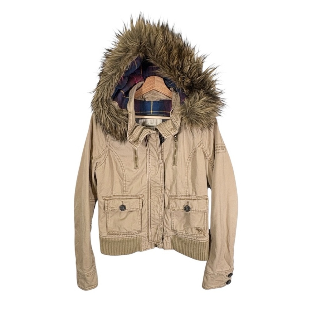 Vintage Abercrombie & Fitch Y2k Jacket with Faux Fur Trim Hood Size medium